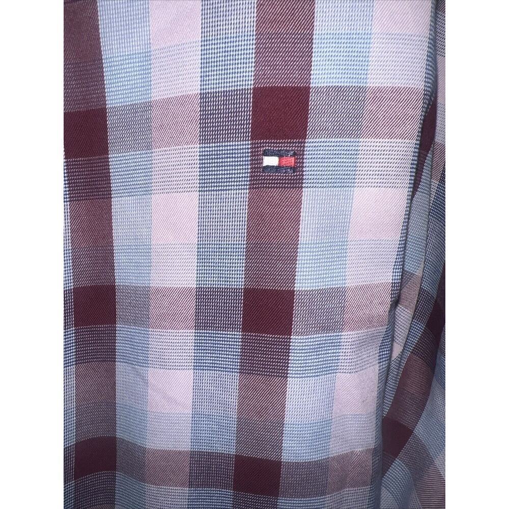 Tommy Hilfiger Mens Plaid Button Up Shirt Size XL Burgundy Pink Blue Long Sleeve - Picture 4 of 6
